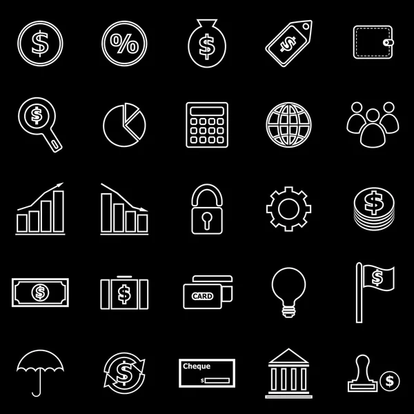 Iconos de línea de finanzas sobre fondo negro — Vector de stock