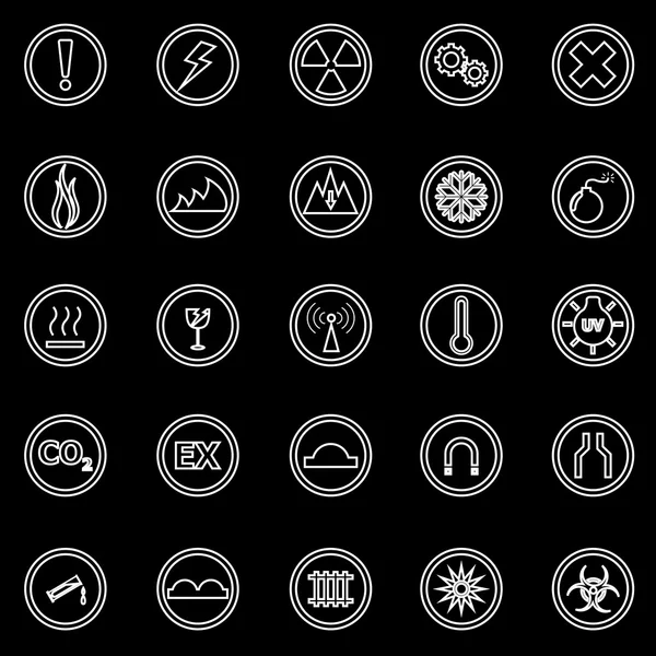 Warning sign line icons on black background — Stock Vector