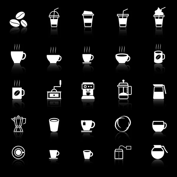 Icone caffè con riflessi su sfondo nero — Vettoriale Stock