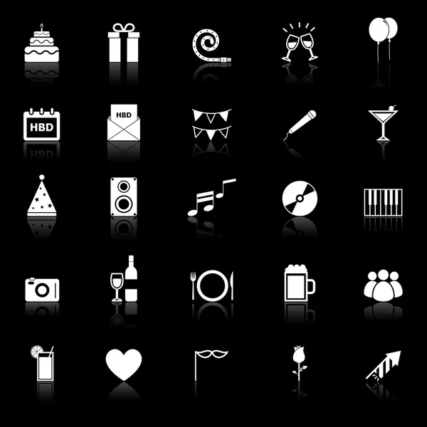 Iconos de cumpleaños con reflexionar sobre el fondo negro — Vector de stock