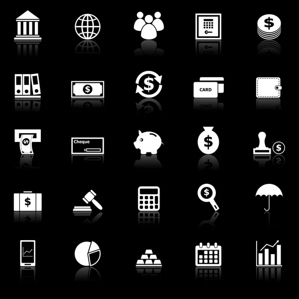 Banking icons with reflect on black background — Stock Vector