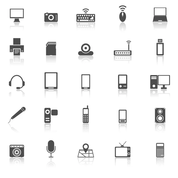 Icônes Gadget avec réflexion sur fond blanc — Image vectorielle