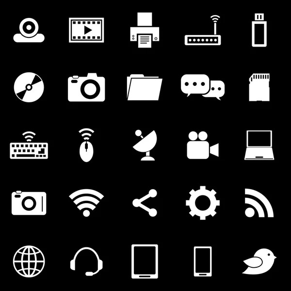 Iconos de alta tecnología sobre fondo negro — Vector de stock