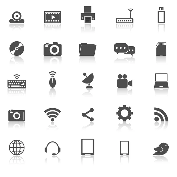 Iconos de alta tecnología con reflexionar sobre el fondo blanco — Vector de stock