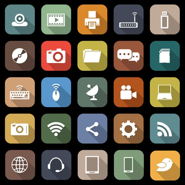 Iconos planos de alta tecnología con sombra larga — Archivo Imágenes Vectoriales