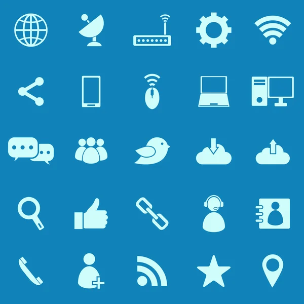 Icônes de couleur réseau sur fond bleu — Image vectorielle