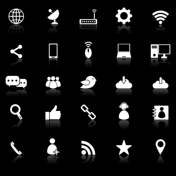 Network icons with reflect on black background — Stock Vector