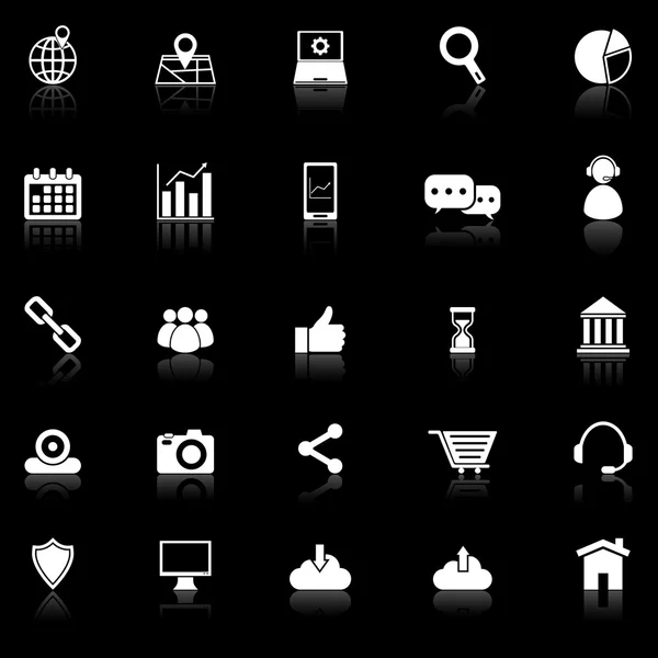 Seo icons mit reflektieren auf schwarzem Hintergrund — Stockvektor