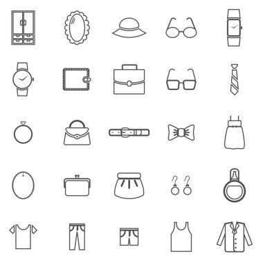 Beyaz arka plan üzerinde satır simgeler giyinme