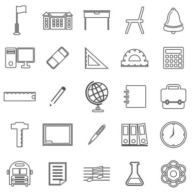 Okul çizgi simgeler beyaz arka plan üzerinde