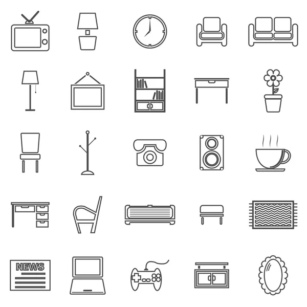 Living room line icons on white background — Stock Vector