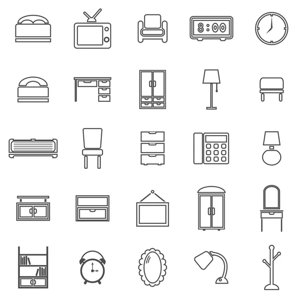 Bedroom line icons on white background — Stock Vector