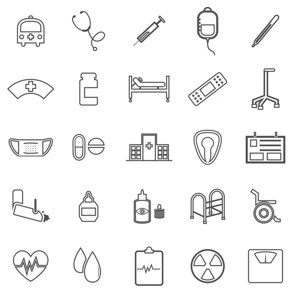 Iconos de línea de hospital sobre fondo blanco — Vector de stock