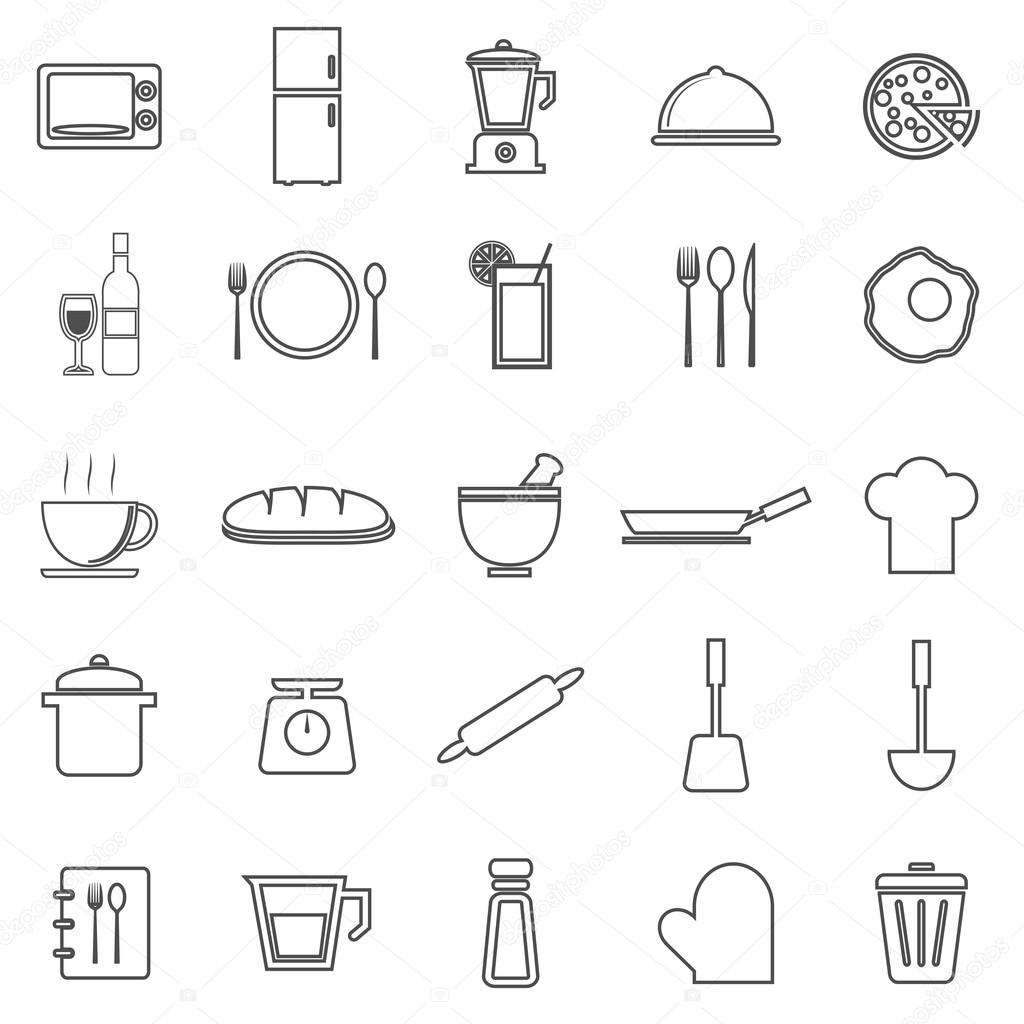Kitchen line icons on white background