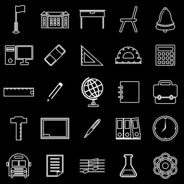 Okul çizgi simgeler siyah arka plan üzerine