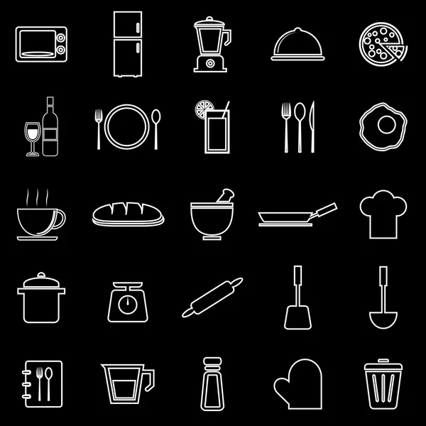 Linea cucina icone su sfondo nero — Vettoriale Stock