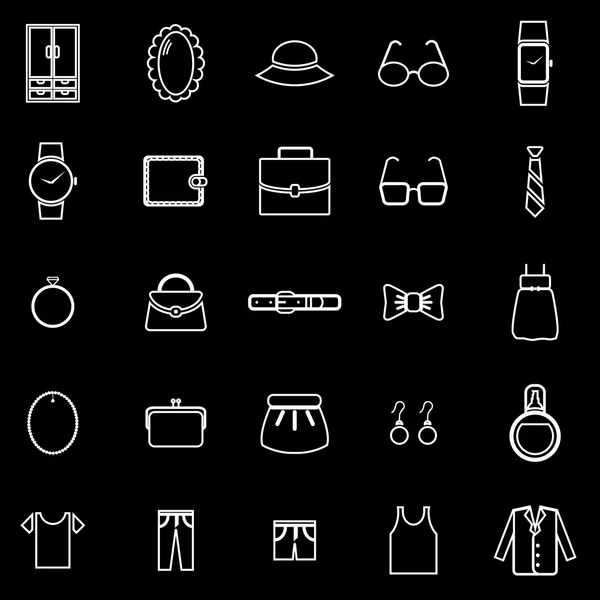 Iconos de línea de vestir sobre fondo negro — Vector de stock