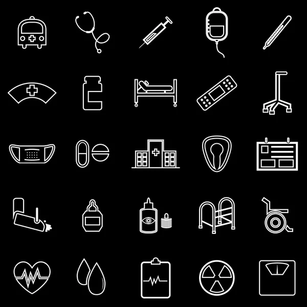 Hospital line icons on black background — Stock Vector