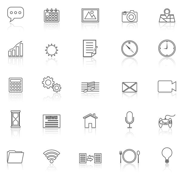 Iconos de línea de aplicación con reflejo en blanco — Archivo Imágenes Vectoriales