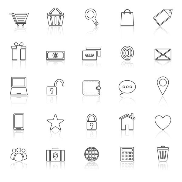 Ecommerce line icons with reflect on white — Stock Vector