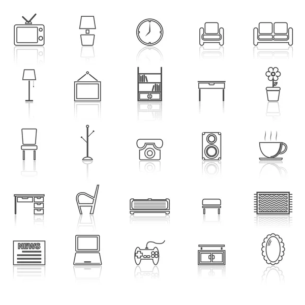 Iconos de línea de sala de estar con reflexionar sobre el blanco — Vector de stock
