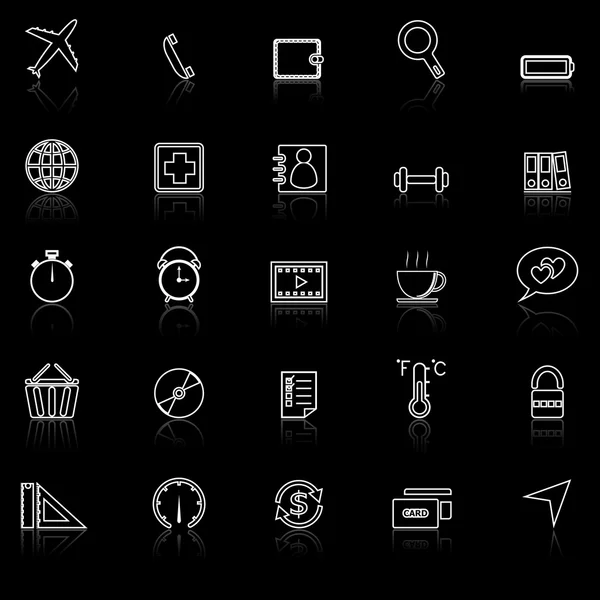 Application line icons with reflect on black.Set 2 — Stock Vector