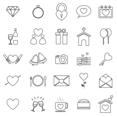 Beyaz arka planda satır simgeler düğün