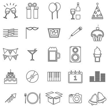 Yeni yıl çizgi simgeler beyaz arka plan üzerinde