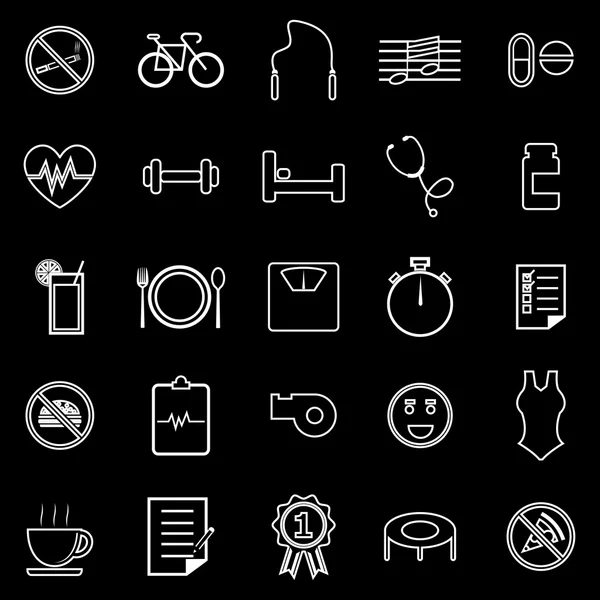 Wellness line icons on black background — Stock Vector