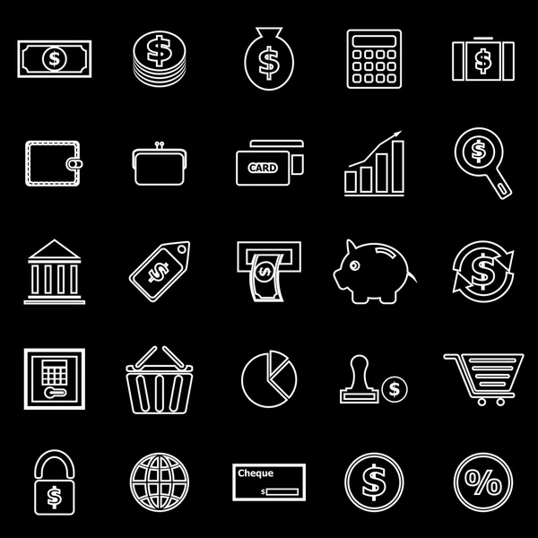 Money line icons on black background — Stock Vector