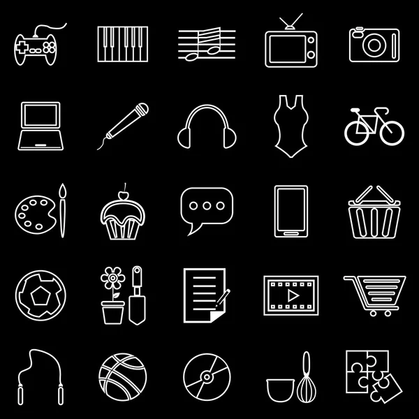 Iconos de línea Hobby sobre fondo negro — Vector de stock