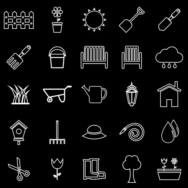 Gardening line icons on black background — Stock Vector