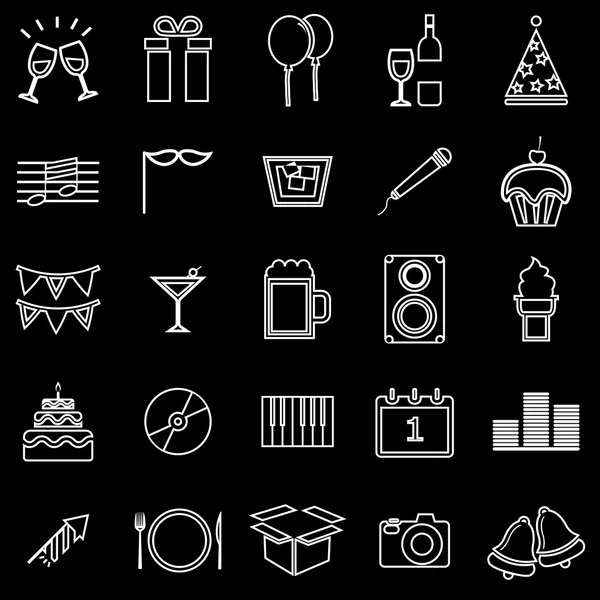 New Year line icons on black background — Stock Vector