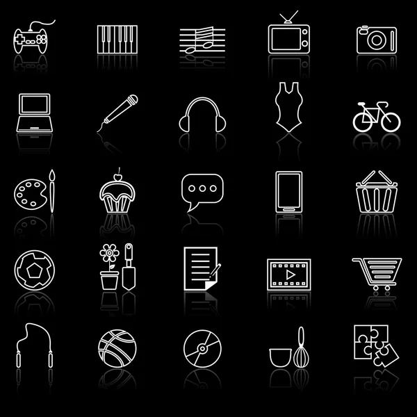 Hobby line icons with reflect on black — Stock Vector