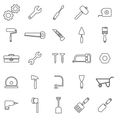 Tool line icons on white background clipart