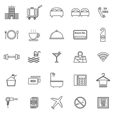 Otel çizgi simgeler beyaz arka plan üzerinde