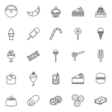 Tatlı çizgi simgeler beyaz arka plan üzerinde