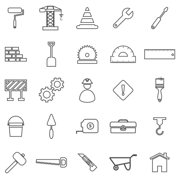Construction line icons on white background — Stock Vector