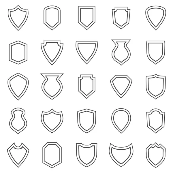 Iconos de línea de escudo sobre fondo blanco — Vector de stock