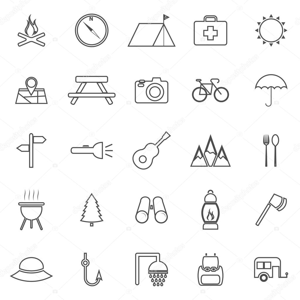 Camping line icons on white background