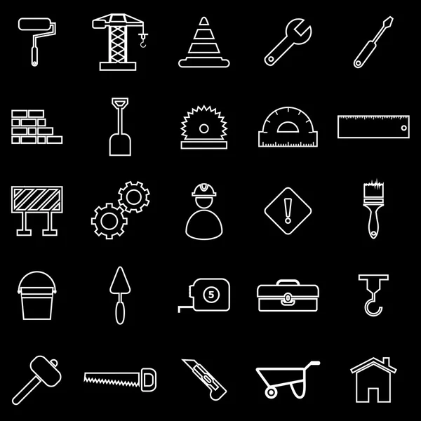 Construction line icons on black background — Stock Vector