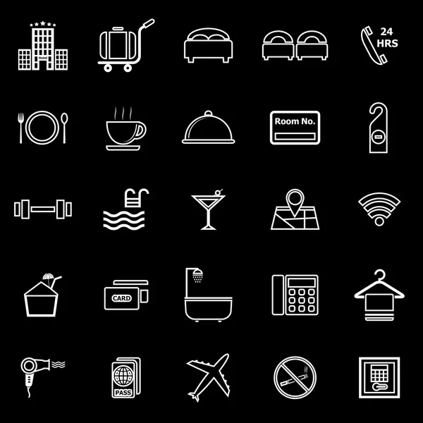 Iconos de línea de hotel sobre fondo negro — Vector de stock