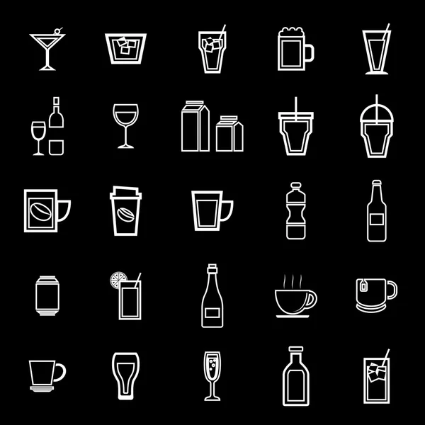 Dricka linje ikoner på svart bakgrund — Stock vektor