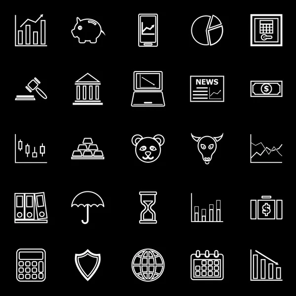 Línea del mercado de valores iconos sobre fondo negro — Archivo Imágenes Vectoriales