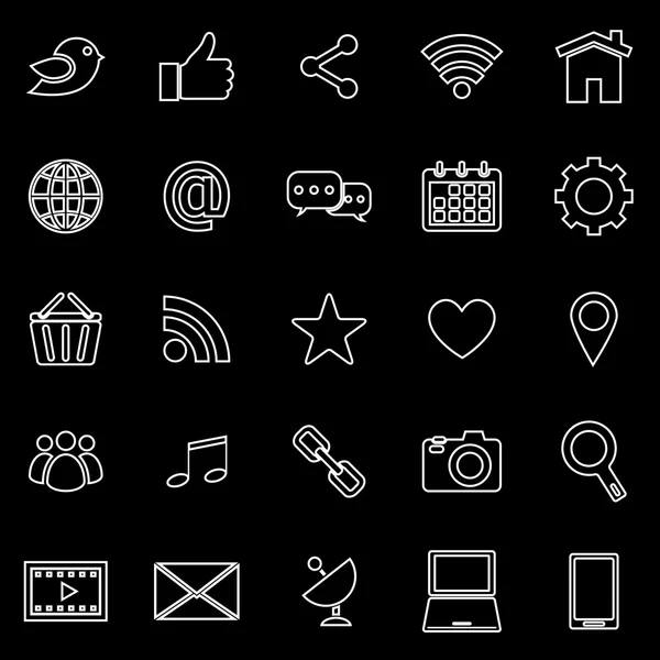 Social media line icons on black background — Stock Vector