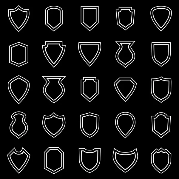 Iconos de línea de escudo sobre fondo negro — Vector de stock