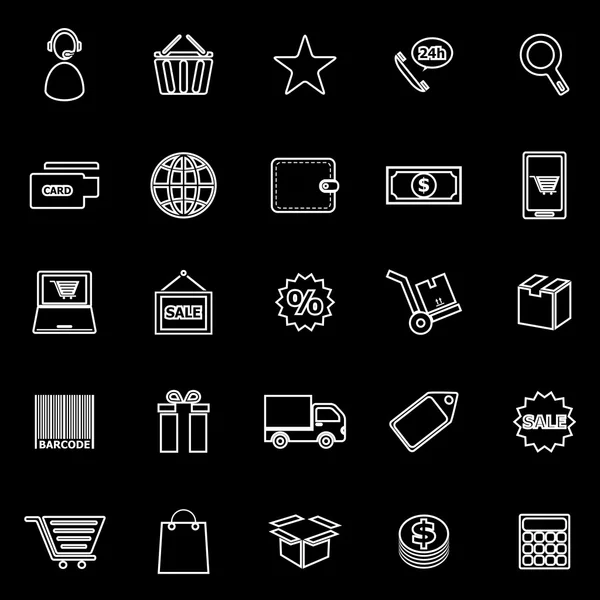 Iconos de línea de comercio electrónico sobre fondo negro — Vector de stock