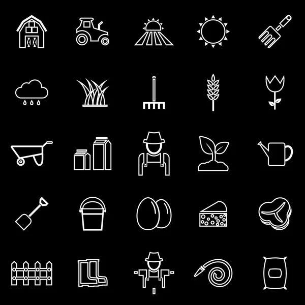 Farming line icons on black background — Stock Vector