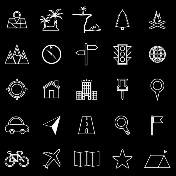 Location line icons on black background — Stock Vector