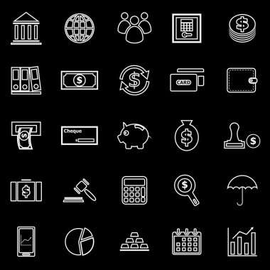 Satır simgeler siyah arka plan üzerine bankacılık